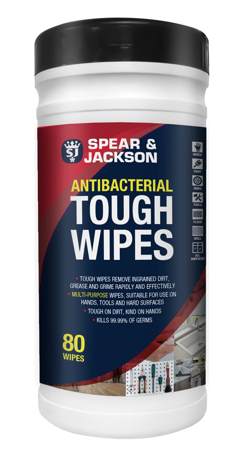 Spear and Jackson - 80 Multi Purpose Tough Wipes - Surface Cleaning Wipes - Wet Wipes - Kills Germs - Home and GardenUse