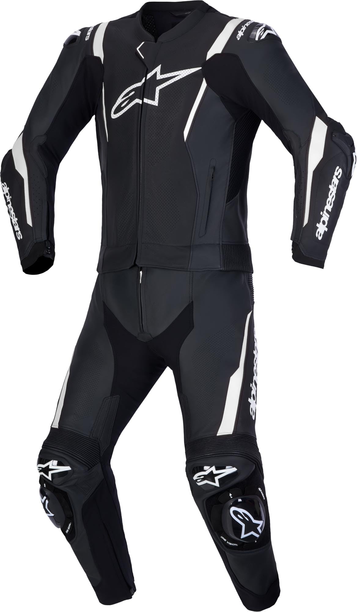 Alpinestars Missile V3 Tuta in pelle da motociclista a due pezzi, nero/bianco, 52