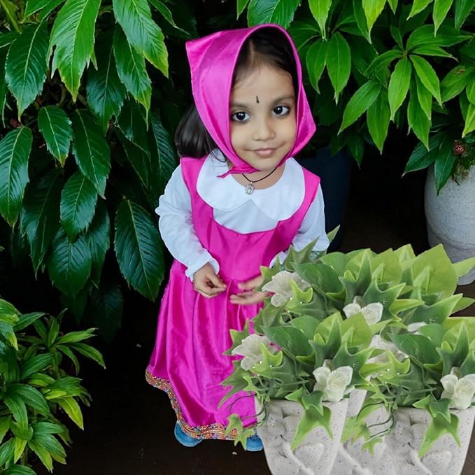 Image of Collection Girls' Costume Dress with Hood, Pink and White, Gold Trim Detail, Cartoon Character-Inspired