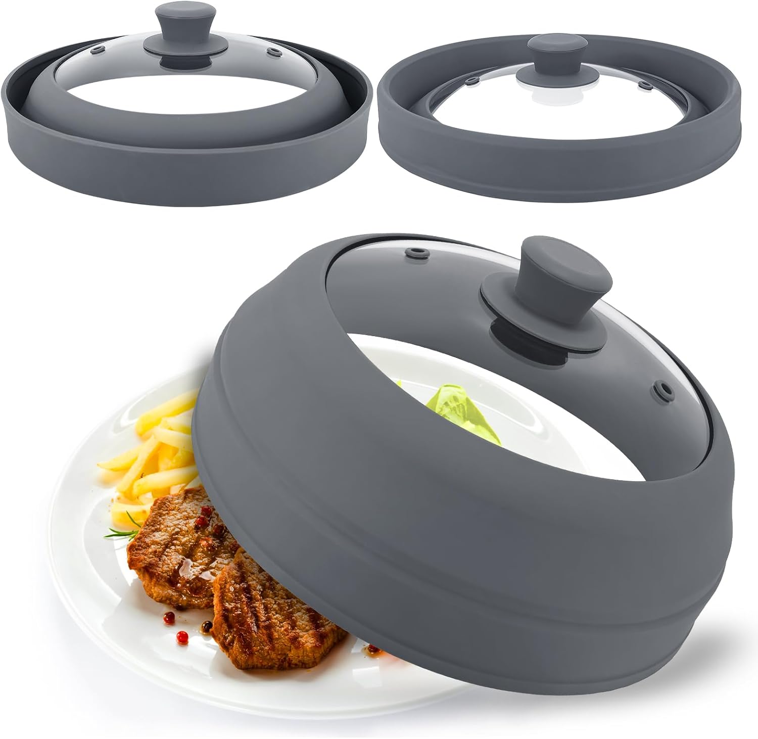 Cubierta de vidrio para microondas para alimentos, cubierta plegable de silicona para salpicaduras de microondas de 10.5 pulgadas, cubierta de