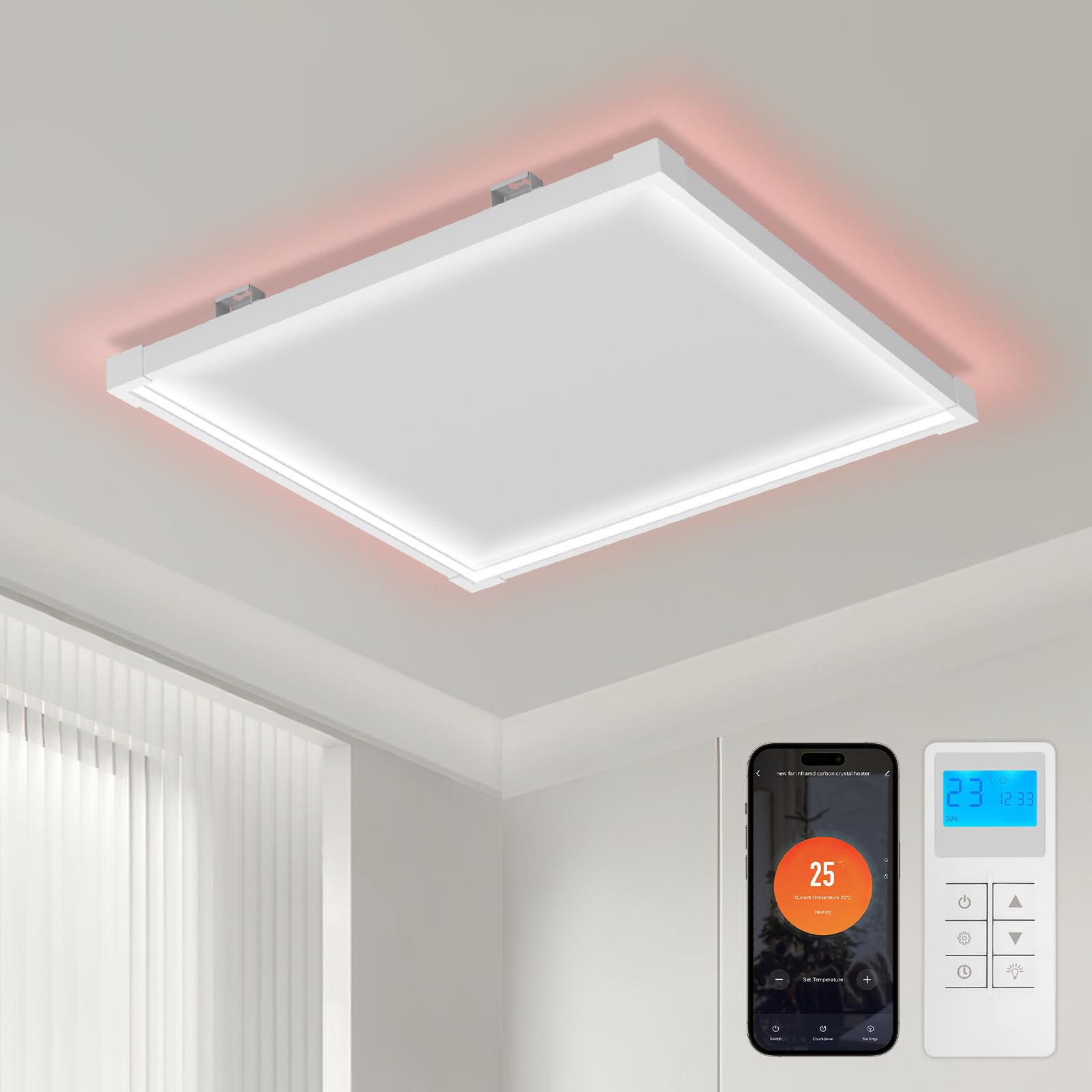 Daromigo Calefacción por infrarrojos para techo con termostato de 360 W, calefacción por infrarrojos, protección contra sobrecalentamiento, ahorro de energía, calefacción por infrarrojos, panel de