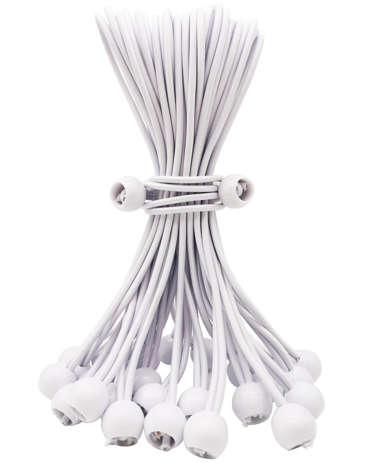 BINCKIN Bungee Cord with Ball 25 Pcs, 10 Inch Bungees Balls Tent Accessories for Camping Tarp Tents, Canopy and Fixings (White)