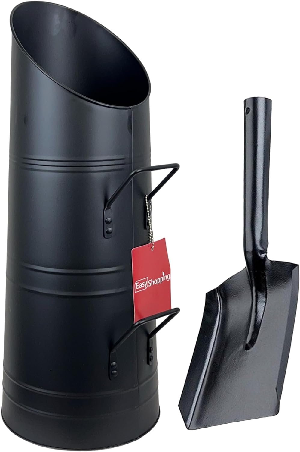 Heavy Duty Anthracite 23" Coal Hod, Bucket Coal Scuttle Black Bronze Galvanised High Quality for Fireplace Fire Side Option with Shovel and Poker (Black Coal Hod + Shovel)