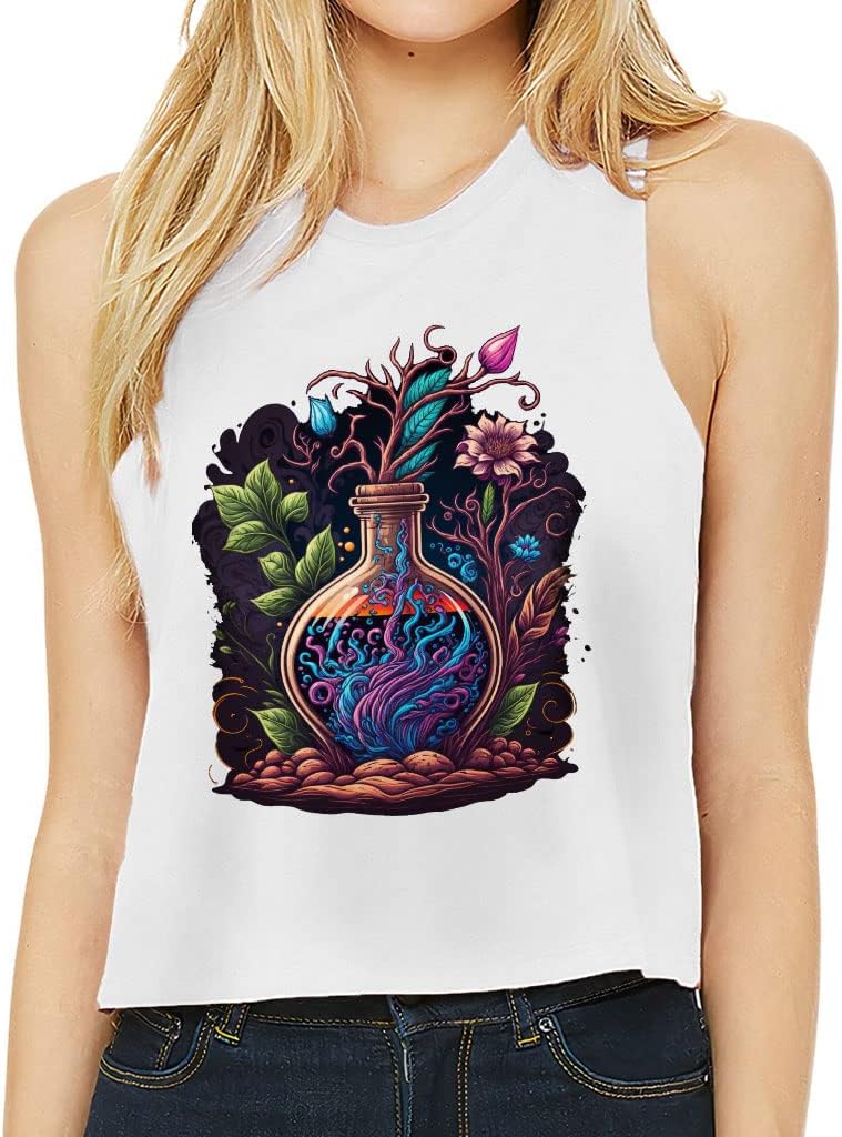 Bottle of Elixir Racerback Cropped Tank - Beautiful Women's Tank - Floral Tank Top