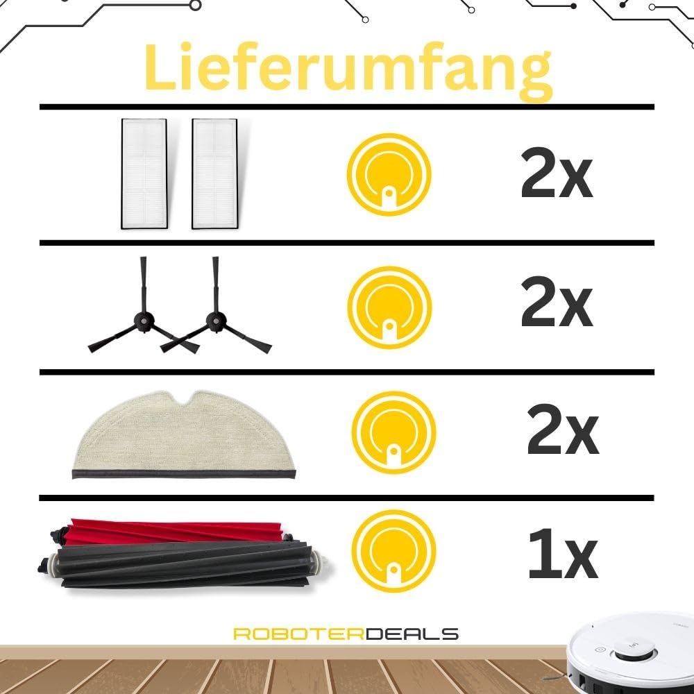 Roboter Deals - Zubehör Set, Ersatzteile Kit für Roborock Q8 MAX, MAX Plus Staubsaugroboter (2X Seitenbürste, 2X Hauptbürste, 2X Filter, 2X Pad). 100% geprüfte Passgenauigkeit und Beste Qualität.
