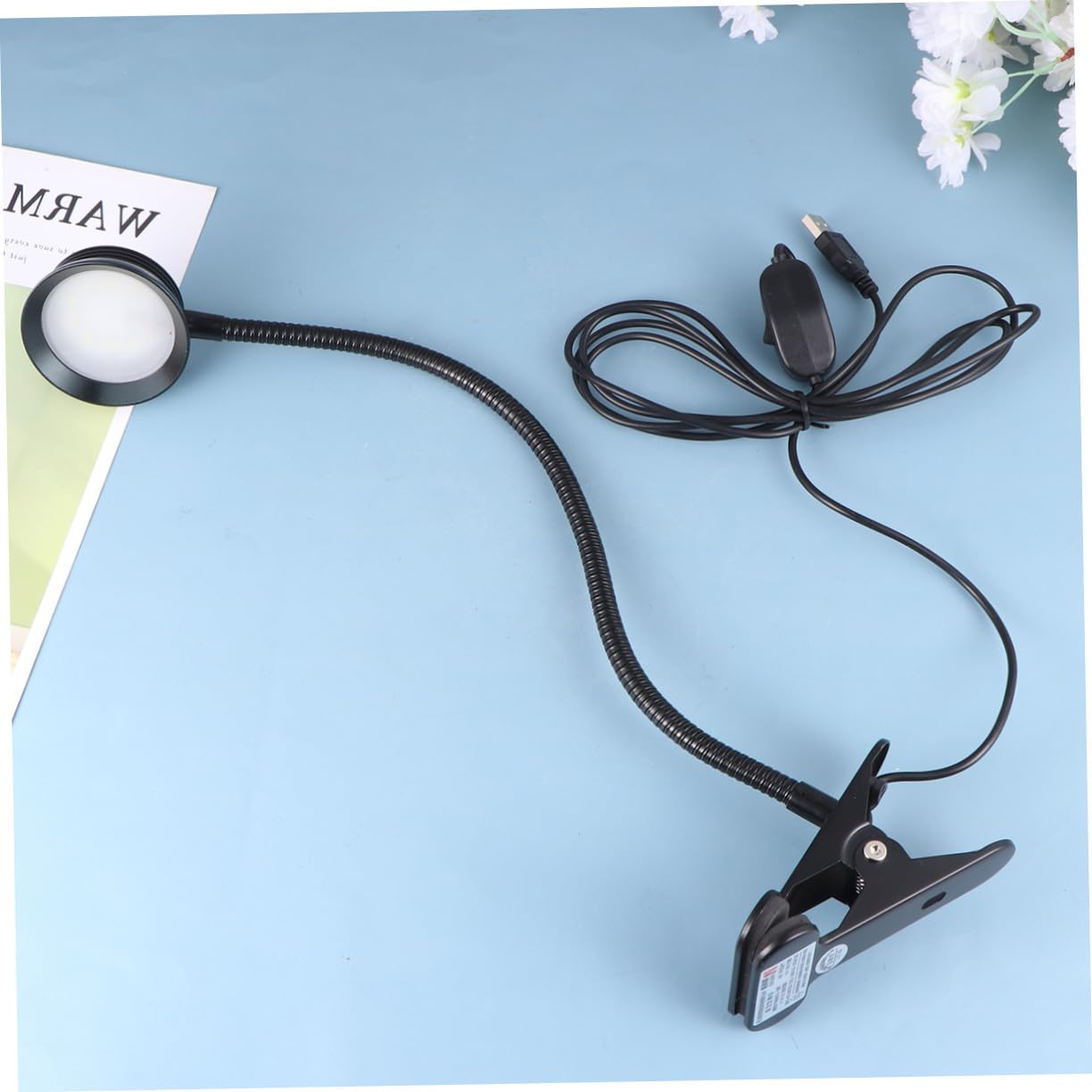 Lampada da Lettura LED Clip, 4w 6w, Collo Flessibile per Letto | Luce Usb, Regolazione a Due Livelli, Paralume Protettivo, Metallo Nero, Cavo Incluso