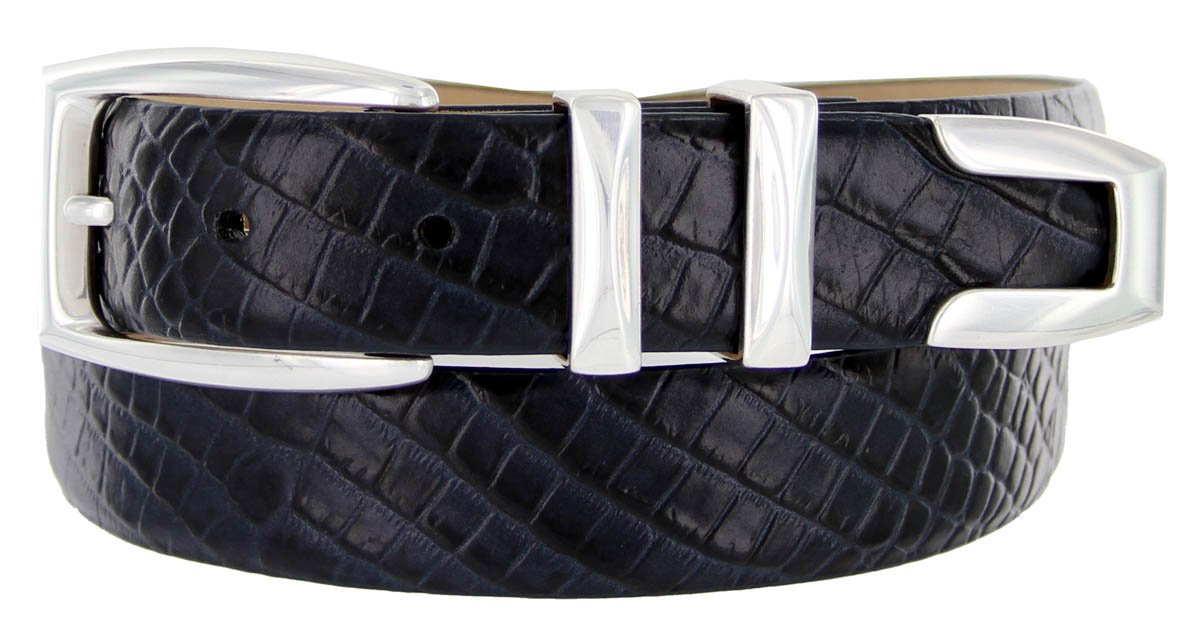 S5786 - Men's Italian Calfskin Designer Dress Belt with Silver Plated Buckle Set