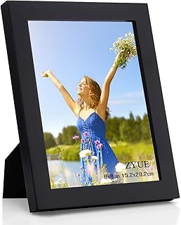 ZYUE 6x8 inch Picture Frame Made of Wood and High Definition Plexi Glass for Wall Mounting and Table Top Display Photo Frame Black