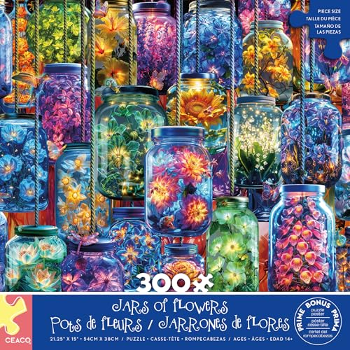 Ceaco - Jars of Flowers - Rompecabezas grande de 300 piezas para adultos | Arte de Jessica White, Hecho en USA, Piezas fáciles de agarrar, Tamaño final 24 x 18 in, Incluye póster, Para enmarcar, Ideal para regalo miniatura 2