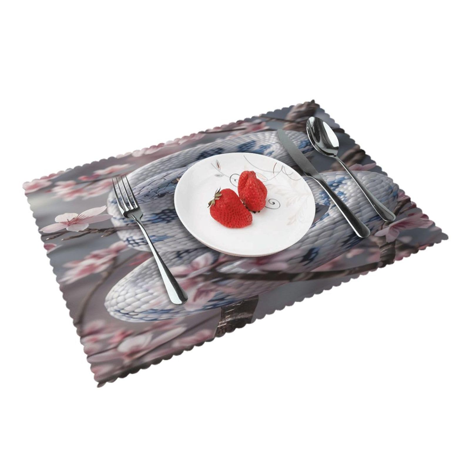 White Snake with Cherry Blossom Placemats Set of 4 Print Table Mats Place Mats Table Decor for Kitchen Dining 12X18 in