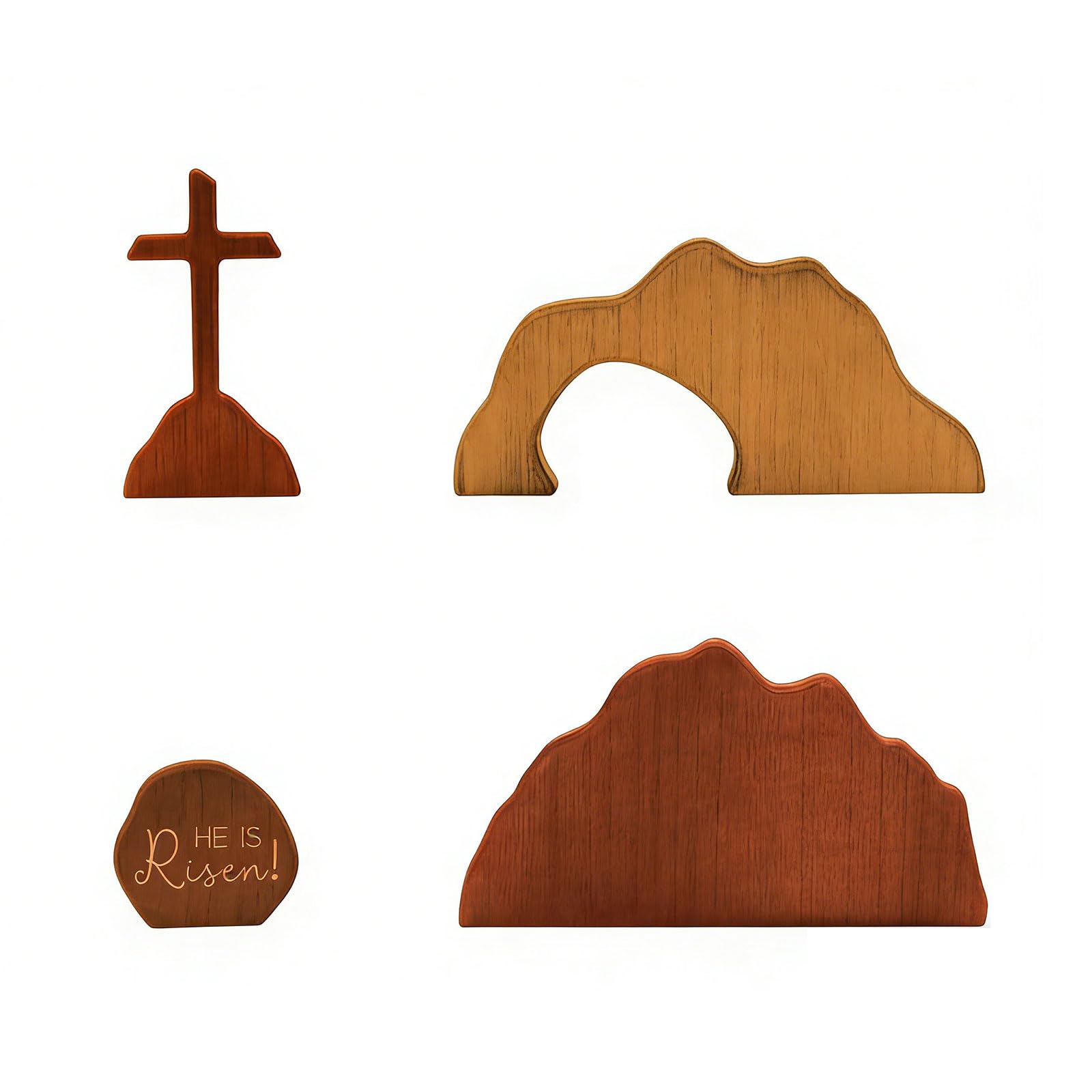 hogtnd Empty Grave Easter Scene and Crosses Decoration, Wooden Resurrection Scene Tray, Christian Gift Tray Set