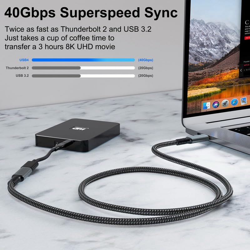 Image of CY Cable USB4 Extension Cable Male to Female 40Gbps USB4.0 with 100W Charging and 8K@60Hz Compatible with iPhone 15 Laptop Thunderbolt3 /4 (30cm)
