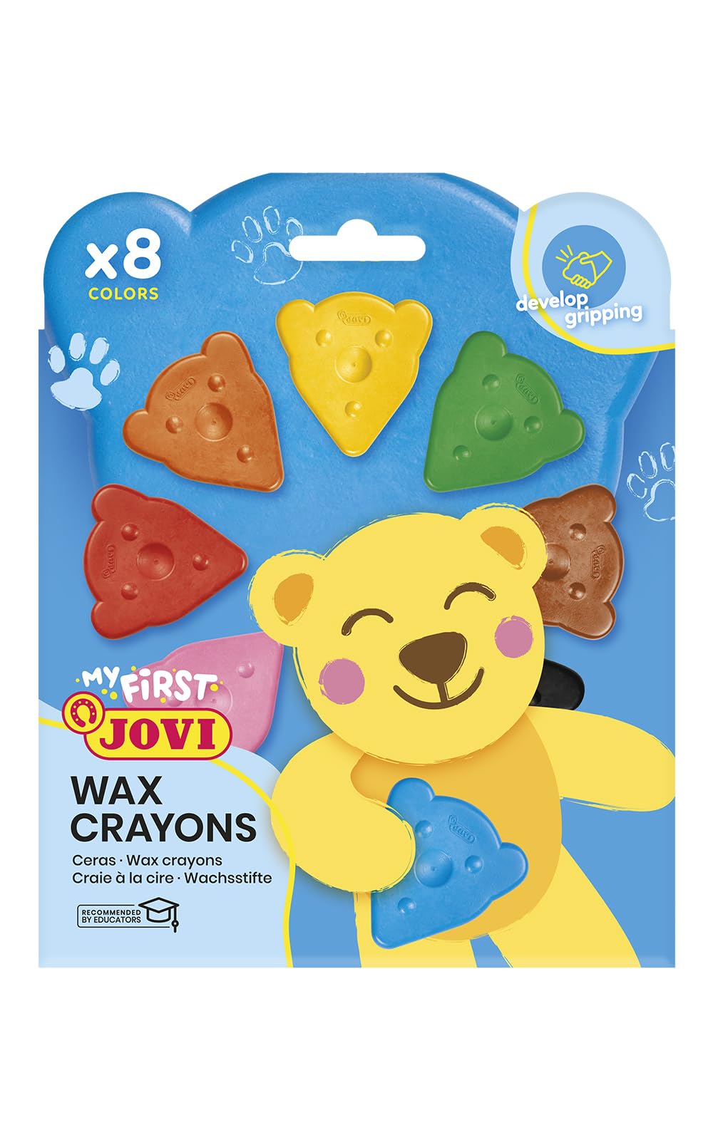 Jovi - MY FIRST CRAYON Estuche 8 ceras con forma de oso, colores surtidos, super resistentes, no manchan (948)