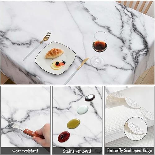 Miniatura 6 de Swono Mantel rectangular con textura de mármol blanco y gris, mantel oblongo, de 52 x 70 pulgadas, para mesa de comedor, bufé, fiestas, patio y