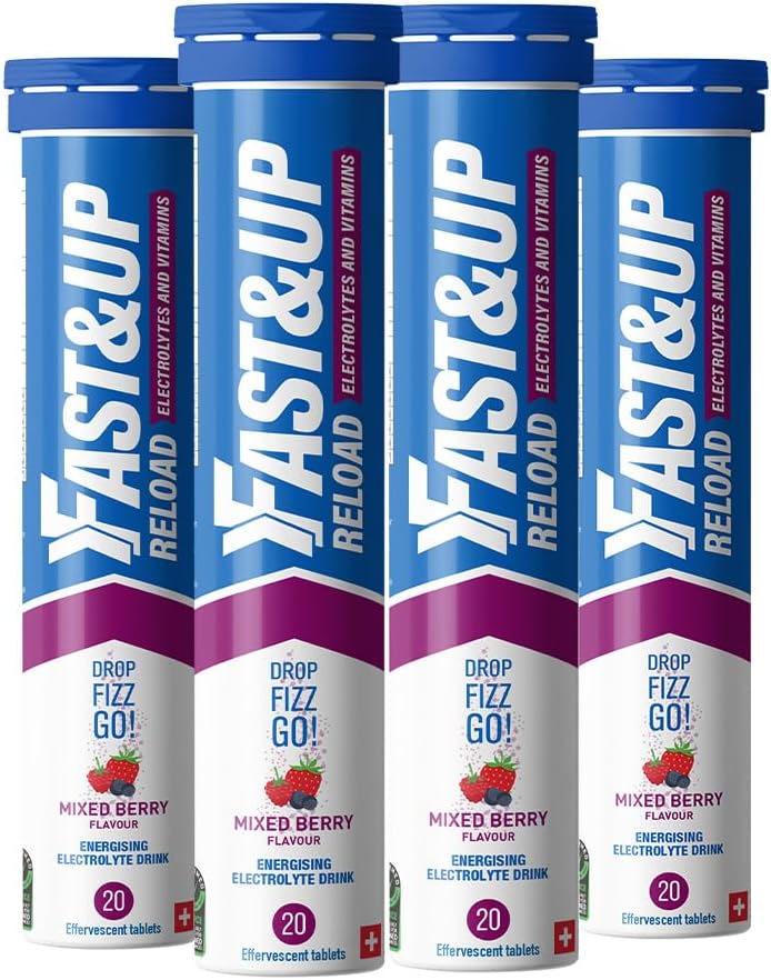 Fast&Up Reload Electrolyte Tablets, Mixed Berry Flavour, 80 Effervescent Tablets, Rapid Hydration & Energy, with Vitamin C & B12, Vegan