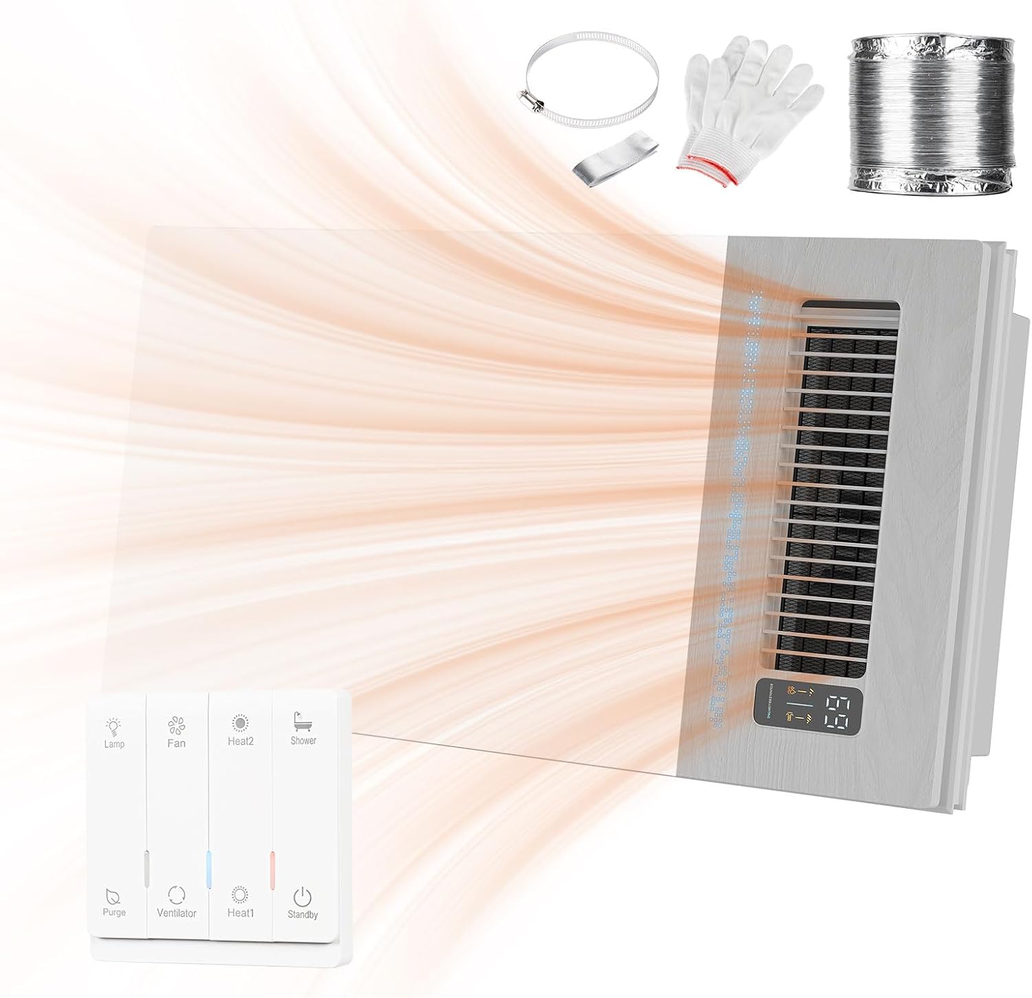 Hawkrown 4 in 1 Bathroom Exhaust Fan with Light and Heater, 1900W Bathroom Heater Fan Light Combo, 180 CFM 1.0 Sone Ceiling Fan Remote Control Heater, Ventilation for Home, Bath, Hotel (Style 2)