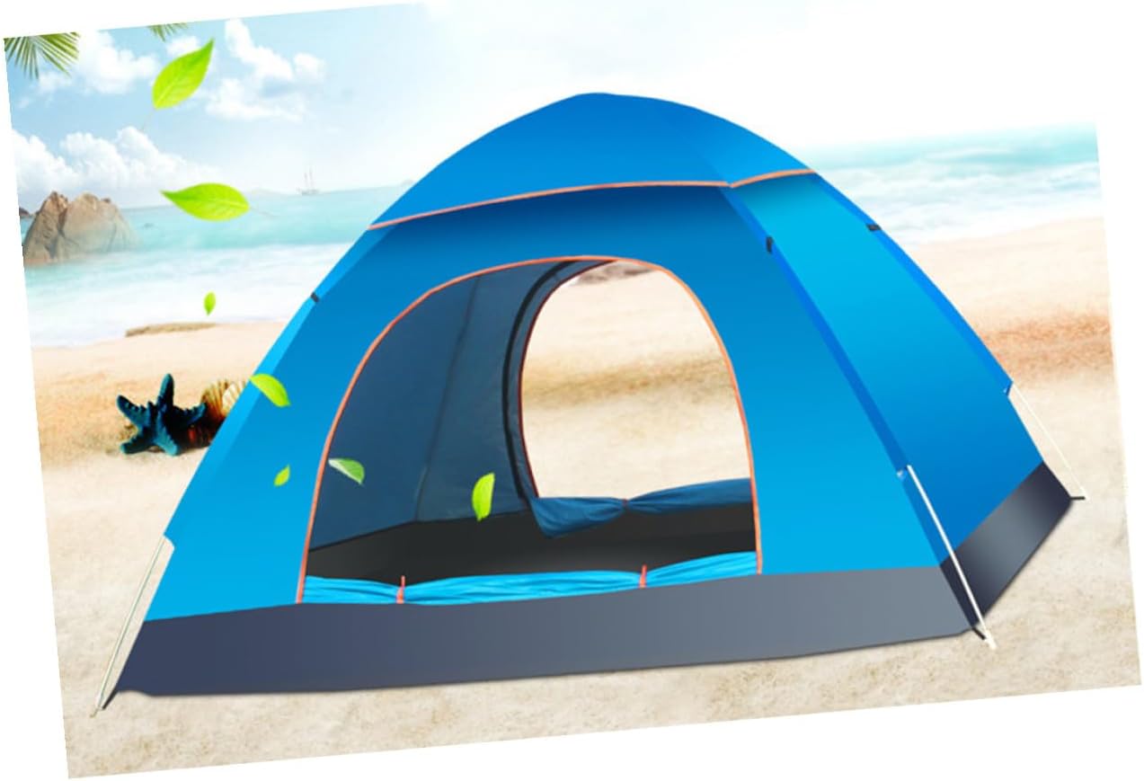 Double Person Automatic Pop-up Beach Tent Lightweight Folding Camping Shelter with Two-Door Ventilation Metal Ground Nails and Interior Light Hook for Outdoor Picnic Random Color