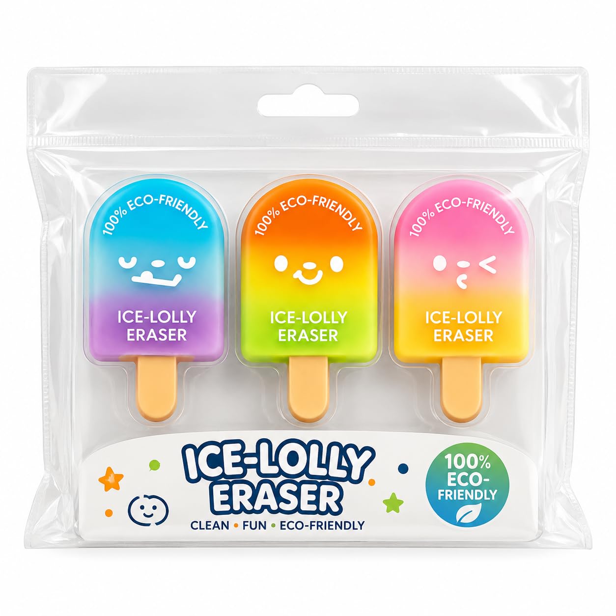 Ice Cream Erasers for Kids, Cute Popsicle Pencil Eraser Set, Eco Friendly Rubber, Multicolor School Supplies, Birthday Return Gift Items for Boys Girls (Pack of 3)-image-14