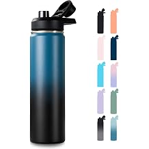 Fijinhom Insulated Water Bottle with Handle, 304 Stainless Steel Water Bottles with Wide Mouth, Double Wall Vacuum Sports Water Bottle, BPA Free, Keep Cold and Hot, 24 Ounces, Blue&amp;Black