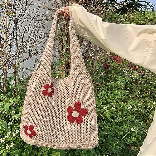 Image of LassZone Crochet Tote Bag for Women Knitted Hobo Bag Summer Beach Bag Large Shopping Shoulder Bag Handbags
