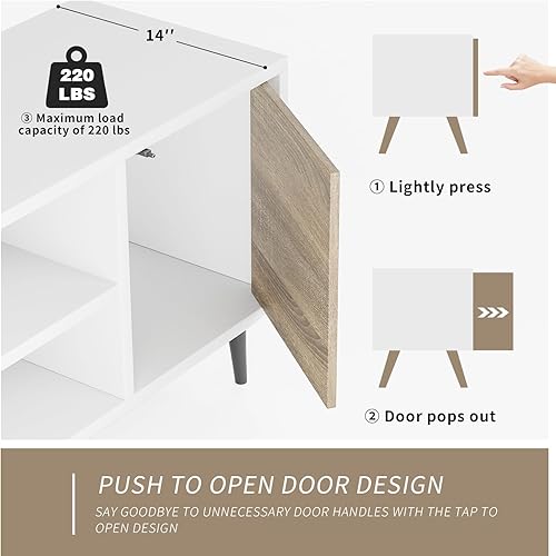 Miniatura 5 de JUMMICO Soporte de TV para TV de 65 pulgadas, soporte de TV de mediados del siglo XX moderno, centro de entretenimiento con gabinete de