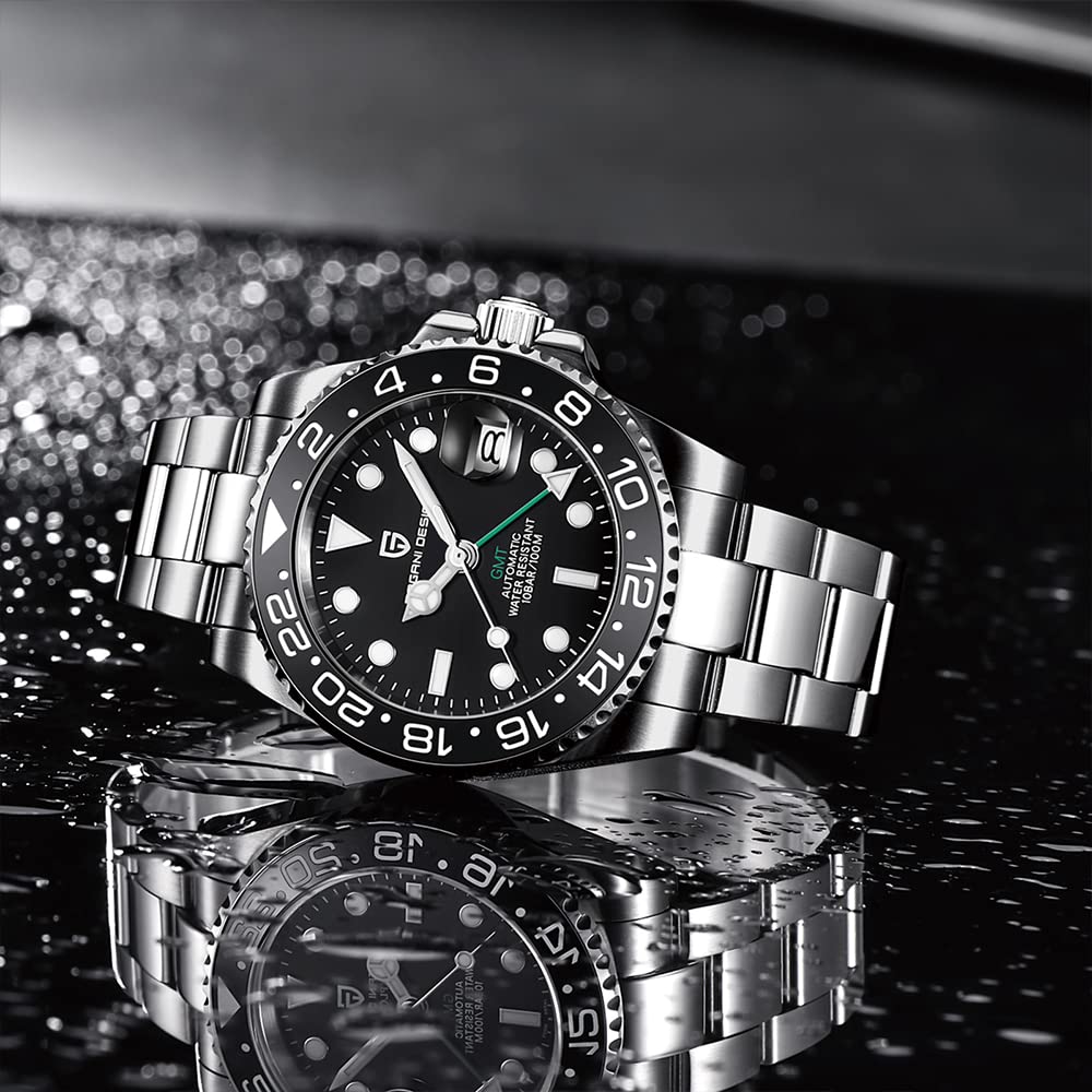 Pagani Design 1662 Uomo Automatico GMT Meccanico in Acciaio Inox 40MM Orologio in Cristallo di Zaffiro Impermeabile Luminoso Moda Business Uomo