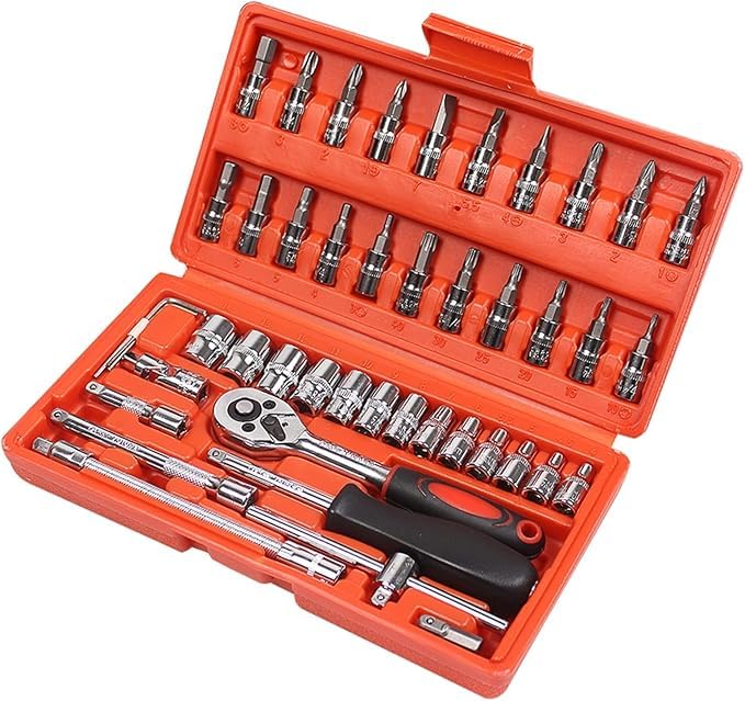 SQUADO Set di chiavi a bussola combinate Daiwa da 8 pollici (20,3 cm), con attacco esagonale da 1/4 e 1/2 pollici (6,35 e 12,7 mm) Riparazione Auto 46 pcs