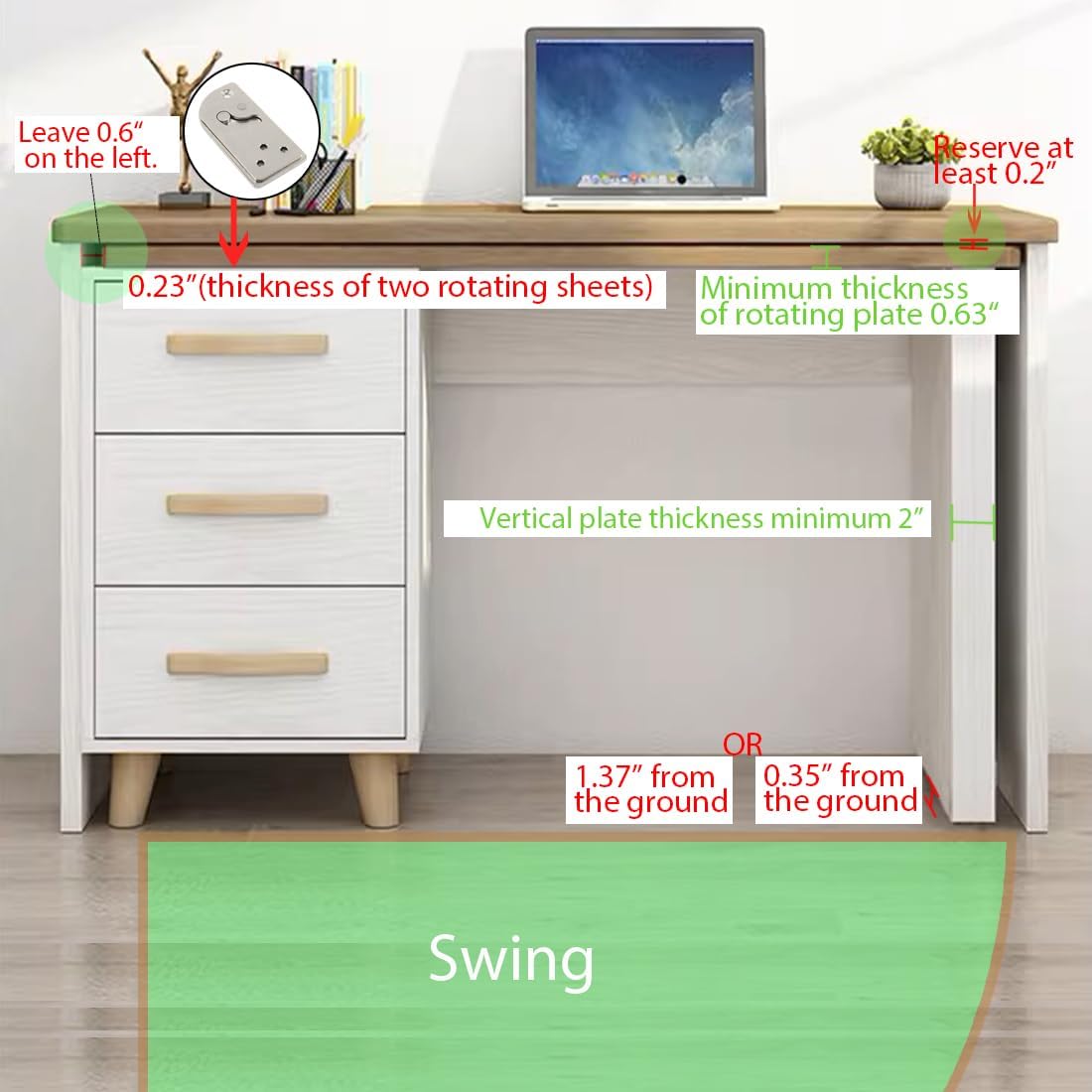 Load bearing capacity and cabinet width requirements for HOWHY rotating table hinges