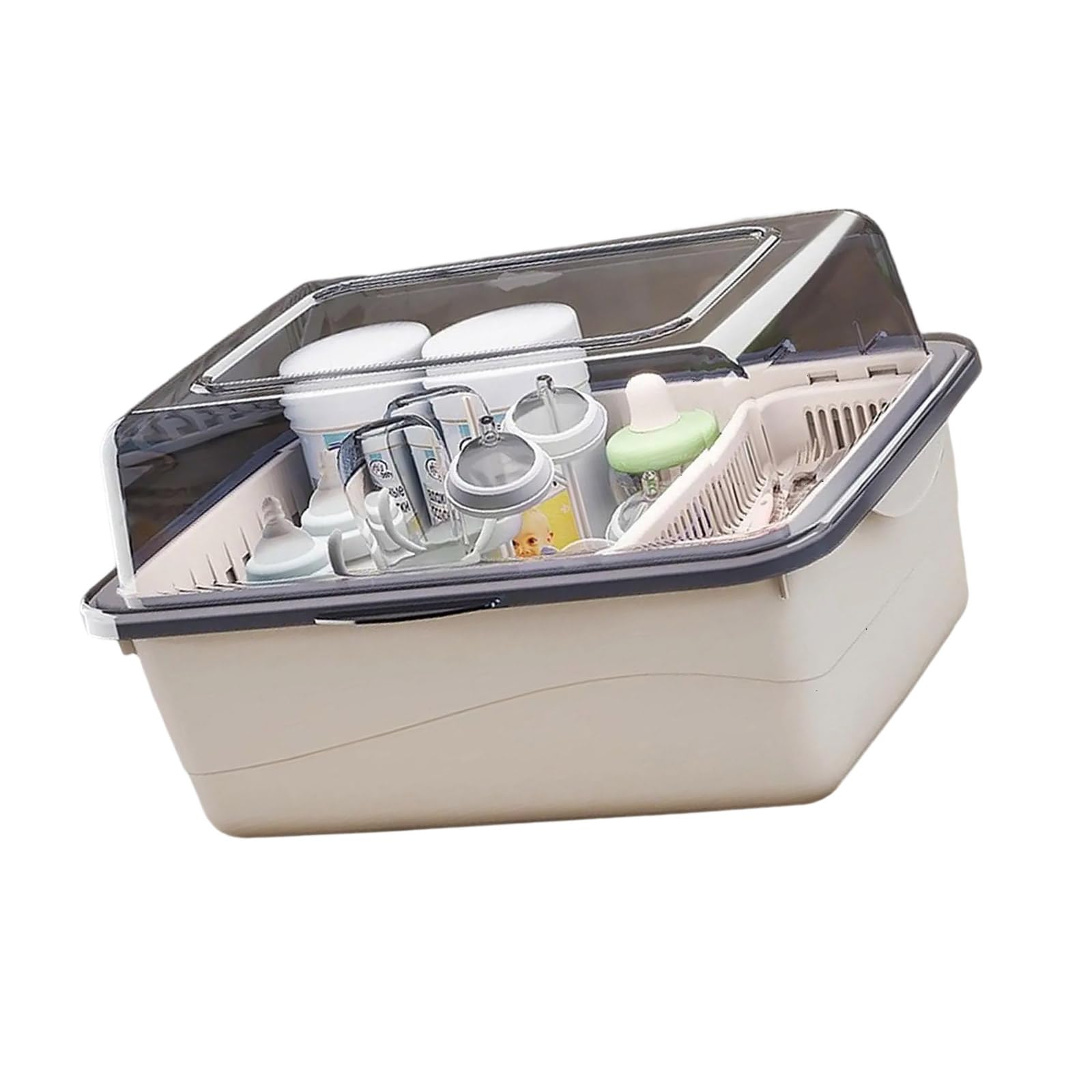 Caja de almacenamiento para biberones con estante de secado y cubiertas transparentes, organizadores de biberones portátiles