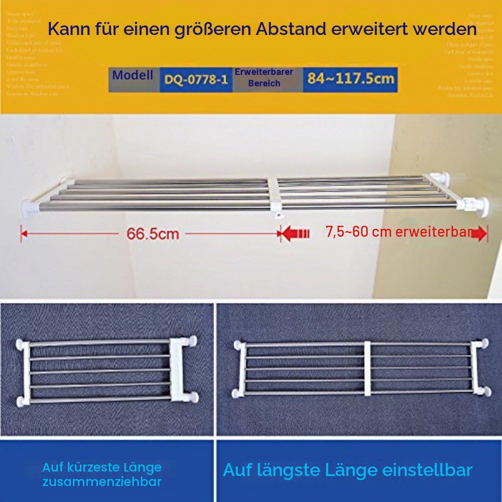 BAOYOUNI Teleskop Garderobensystem Regal Erweiterbarer Kleiderschrank Teleskopregal Klemmregal ohne Bohren Einlegeboden DIY Organizer Verstellbar 84-117,5cm für Küche, Badezimmer, Schlafzimmer