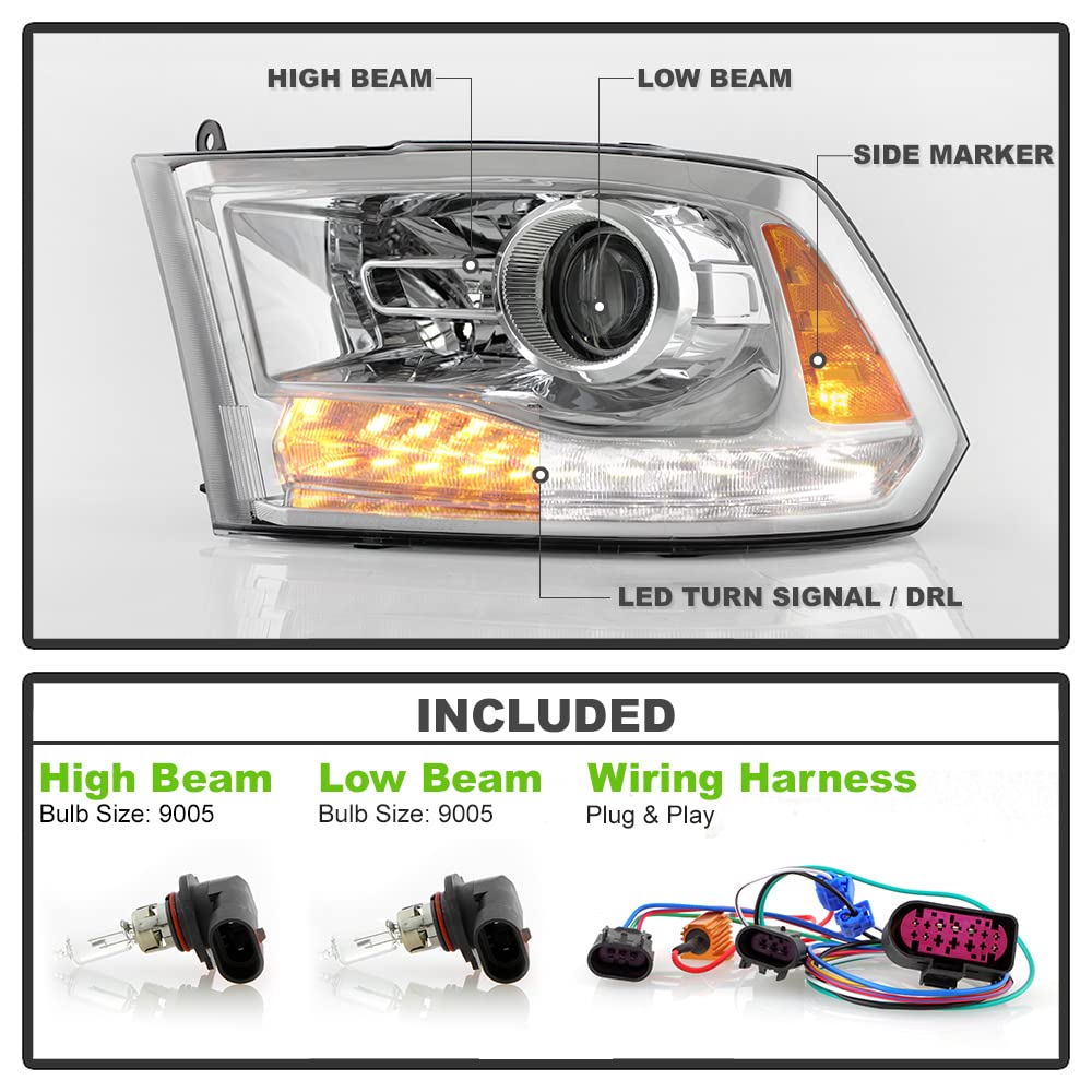ACANII - For [Non-OE Projector Type] 2009-2018 Dodge Ram 1500 2500 3500 Upgrade Chrome LED Signal Headlights Headlamps