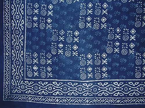 Veggie Dye Block Print Tapestry Cotton Bedspread 110' x 110' King Indigo Blue
