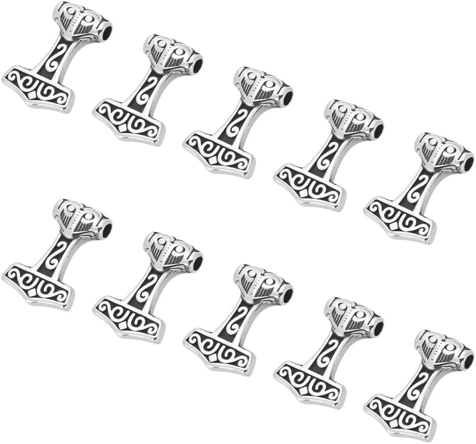 UNICRAFTALE 10pcs 3.5mm Stainless Steel Pendants Viking Thor's Hammer Knot Charms Antique Silver Pendant for Bracelets Necklace Jewelry Making Crafting Supplies