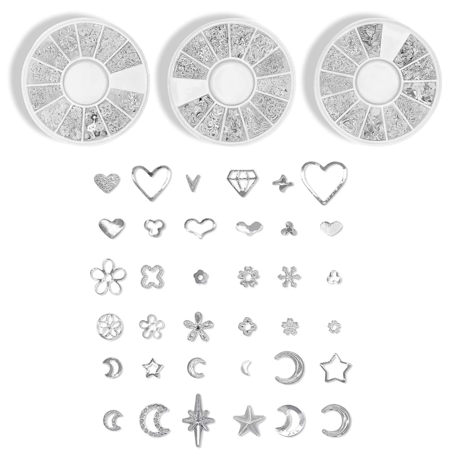 Silver Nail Charms 3D Nail Art Accessories Metal Nail