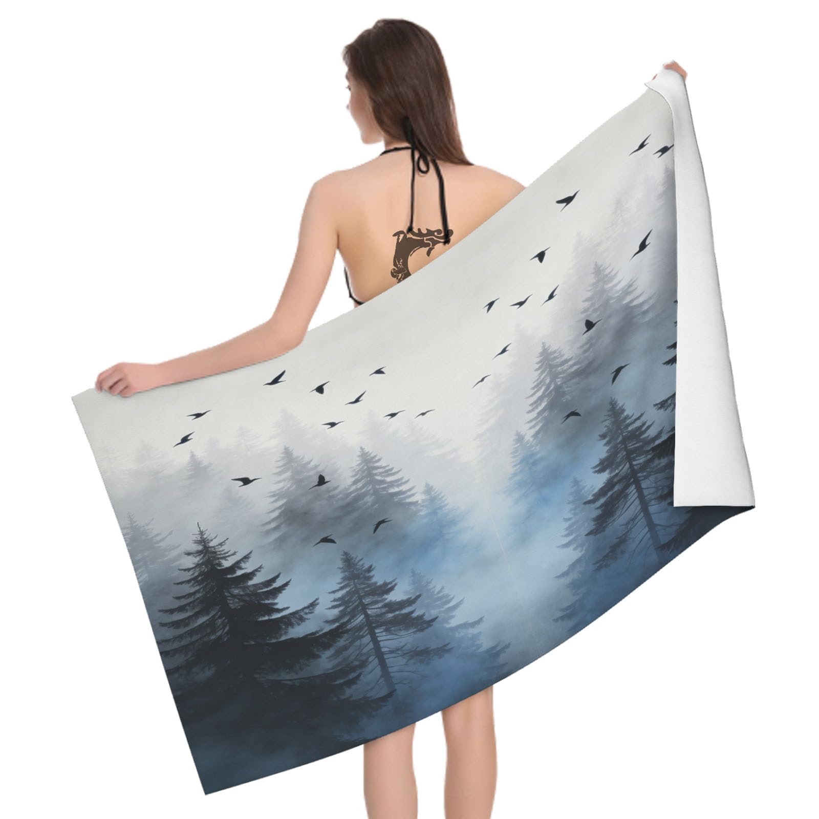 Leichong 3D Forest Landscape Beach Towel Microfiber Soft Quick Dry for Adults, Dreamy Bath Towel Lightweight Soft Absorbent for Travel Swimming Pool Sports, 75 x 150 cm
