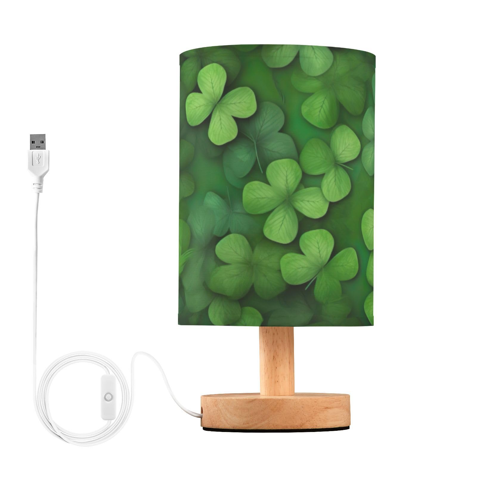 SDMKA Shamrocks Flowers Bedside Table Lamp for Bedroom, Minimalist Nightstand Lamp with Round Fabric Shade for Living Room, Office, No Bulb Required