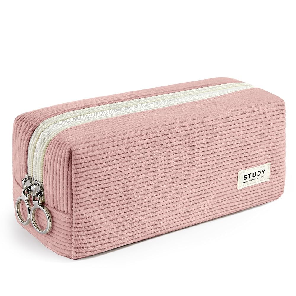 KALIDI Large Pencil Case Corduroy Pencil Pouch Box Cute School Supplies for Teen Girls Boys, Dusky Pink
