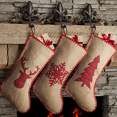 Meriwoods Burlap Chirstmas Stockings, 18 Inches 3 Pack Rustic Farmhouse Xmas Stockings, Holiday