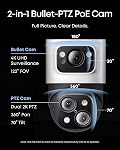 eufy PoE Bullet-PTZ Cam S4, NVR Add On Cam, 24/7 Recording, 4K UHD Triple Lens, 122° FOV, 360° Pan and Tilt, 8× Hybrid Zoom, AI Tracking, Red and Blue Light, Color Night Vision, PoE Plug and Play