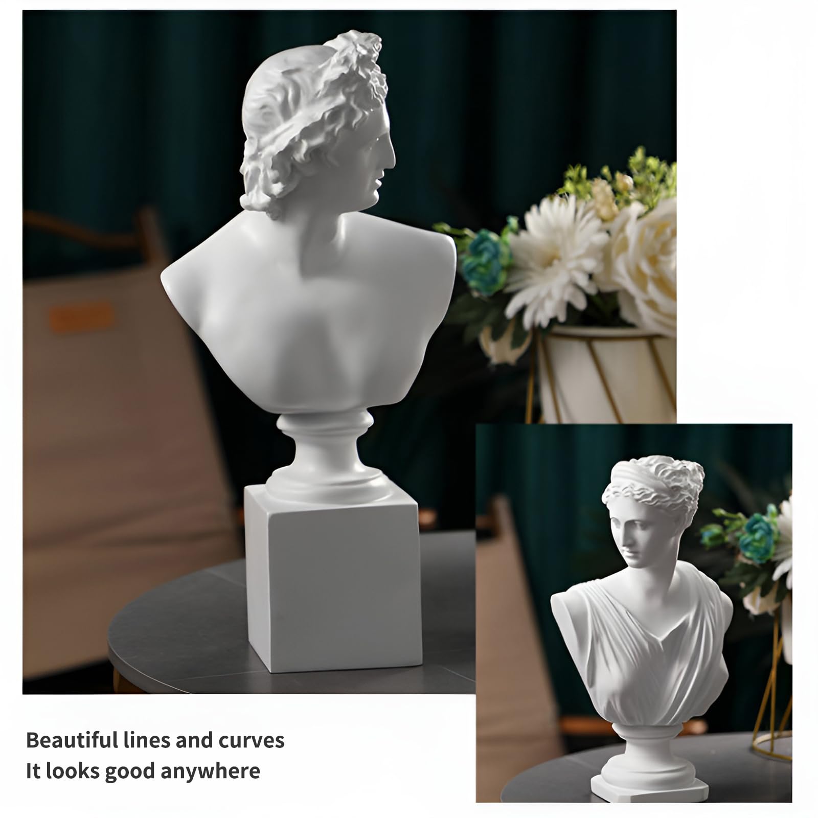 PAEFIU David Statue, Griechische Mythologie-Göttin-Statue, Michelangelo David Büste Figur, Apollo Dekorationen Skulpturen, Moderne Diana Ornamente, für Home Büro Bücherregal Skizze Praxis (Stil 1)