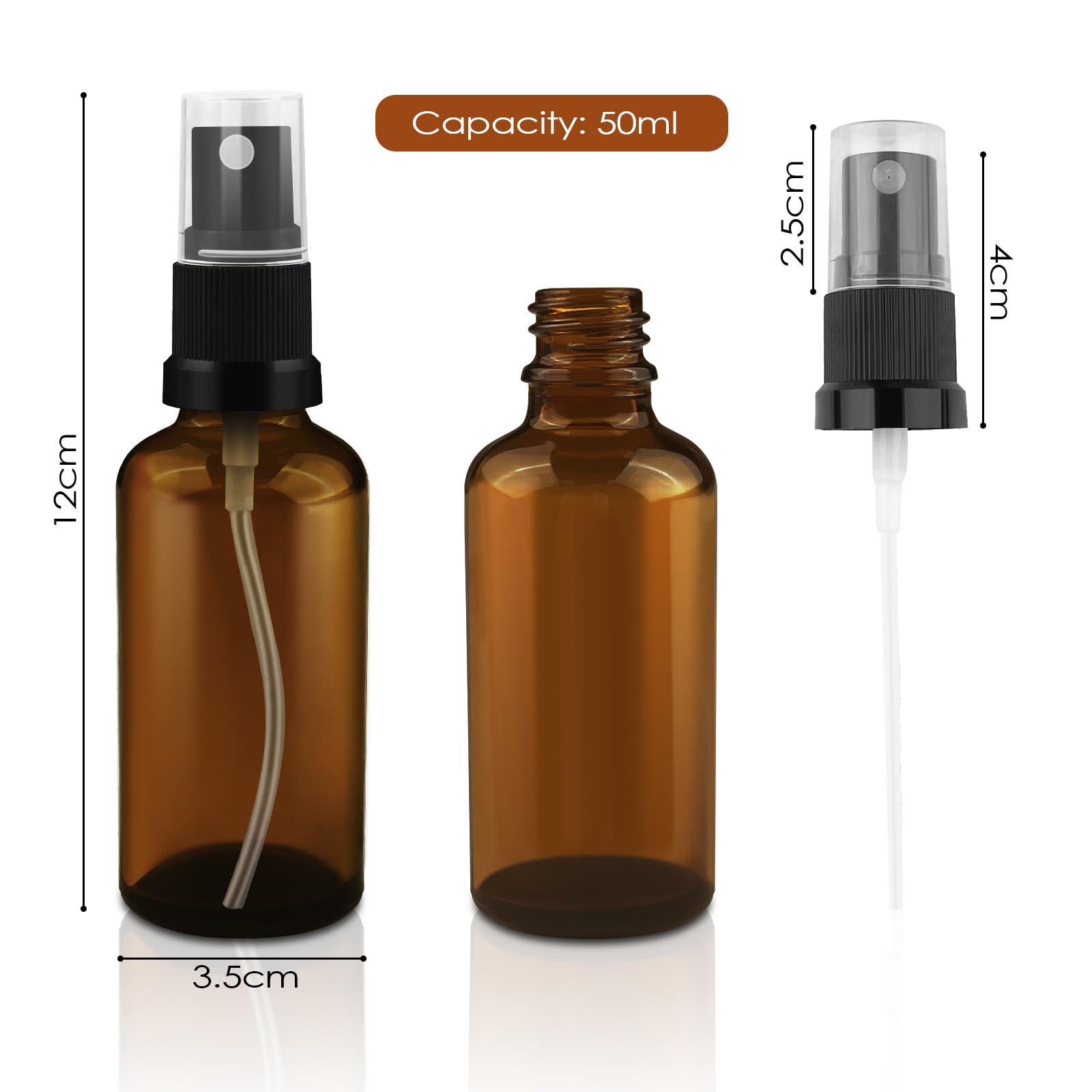 3 flaconi spray in vetro marrone, 50 ml, ricaricabili, nebulizzatore portatile, piccola bottiglia spray per famiglia, regali