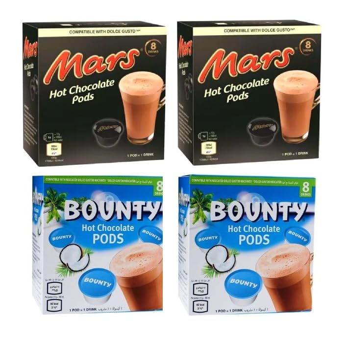Mars & Bounty Hot Chocolate Pods Bundle Variety Packs- 32 Gusto Pods (16 of Each Flavour)