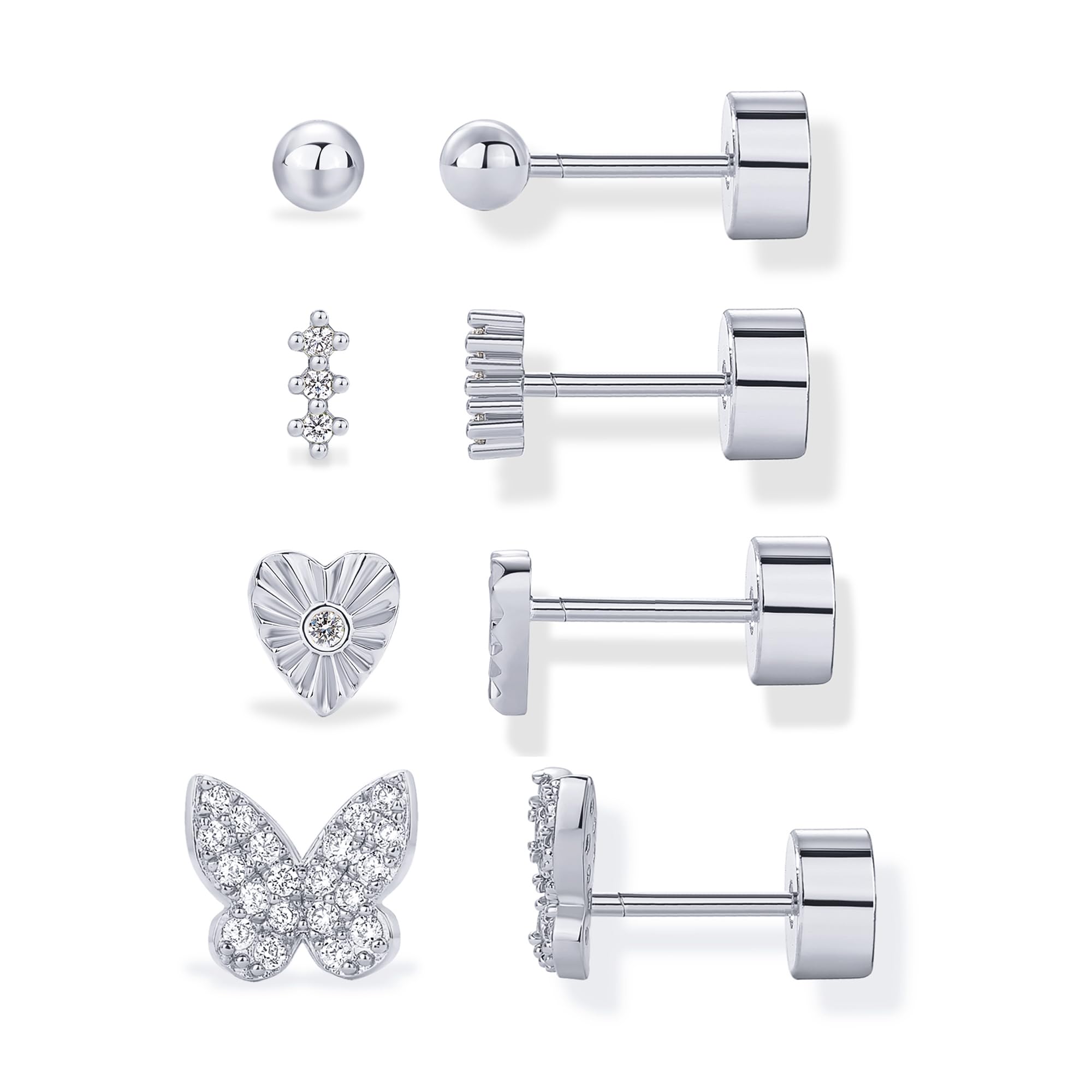 PAVOI Dainty Flat Back Earrings for Women, 14K Gold Plated CZ Stud Piercing