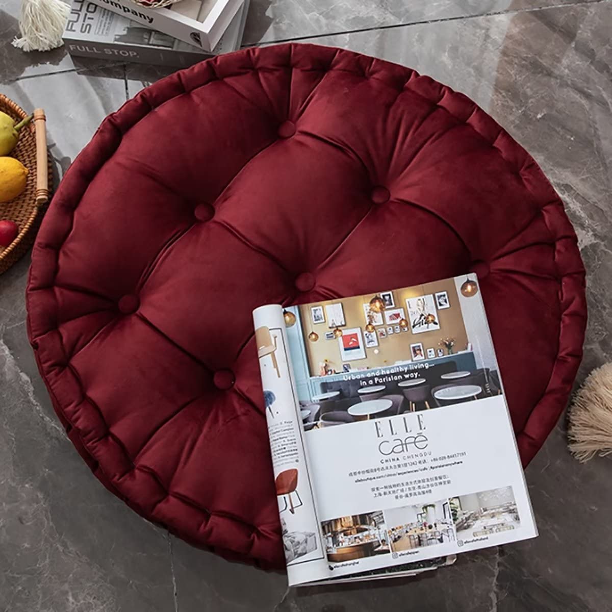 Floor Pillow Seating Round Pouf Meditation Cushion Tufted Bench Chair Cushion Soft Thicken Velvet Tatami Mat Seat Pads Floor Cushions Sitting Pillow for Living Room Indoor Outdoor 24