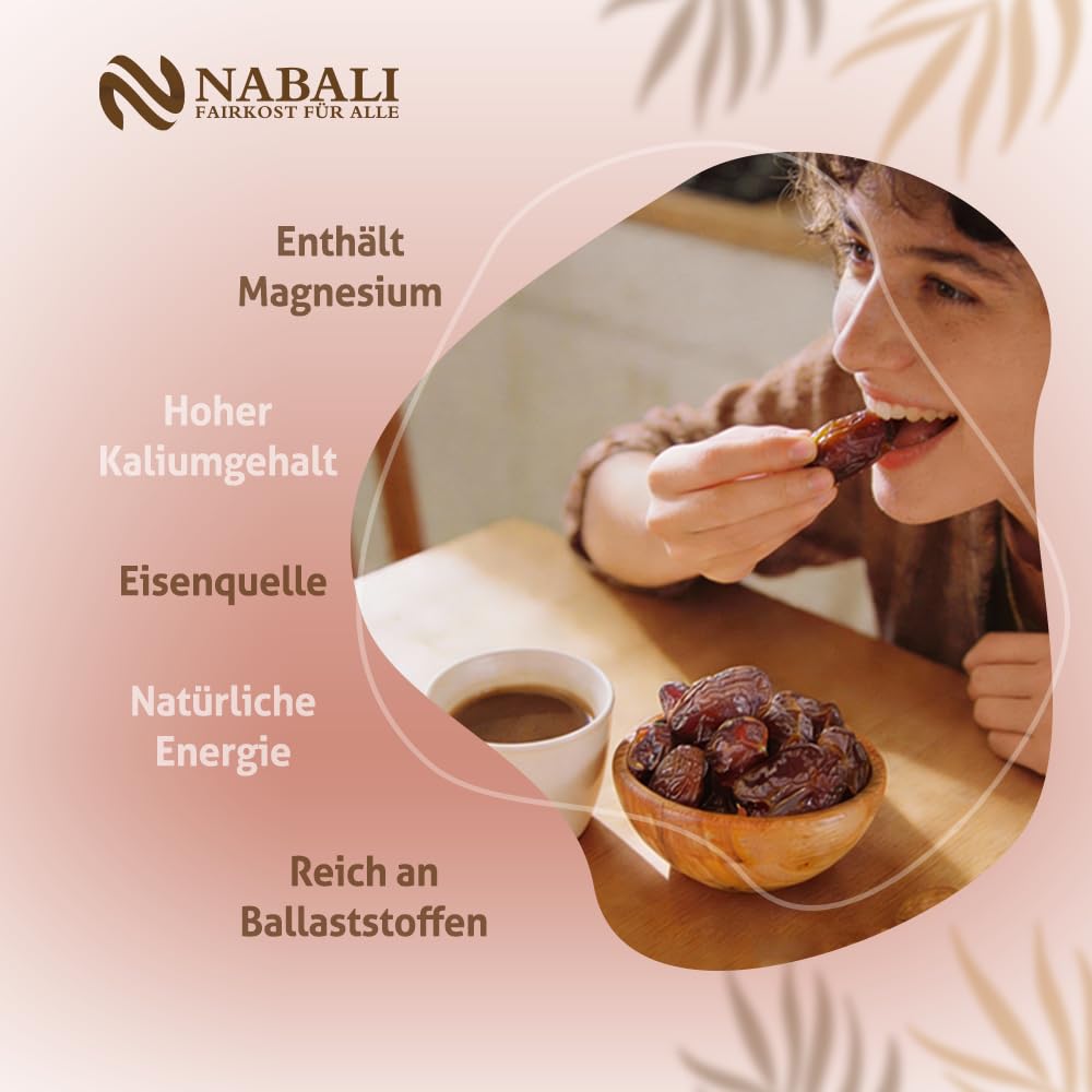 NABALI FAIRKOST Datteri Khudri | Prodotti di qualità - 100% naturali aromatici freschi orientali delicati e vegani | Datteri Khudri mielati e caramellati | Origine: Qassim (1kg)