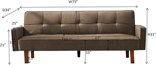 Miniatura 5 de Sofá cama plegable moderno y convertible tapizado de lino, sofá cama de tela moderna, asiento convertible para espacios de vida compactos, estudio