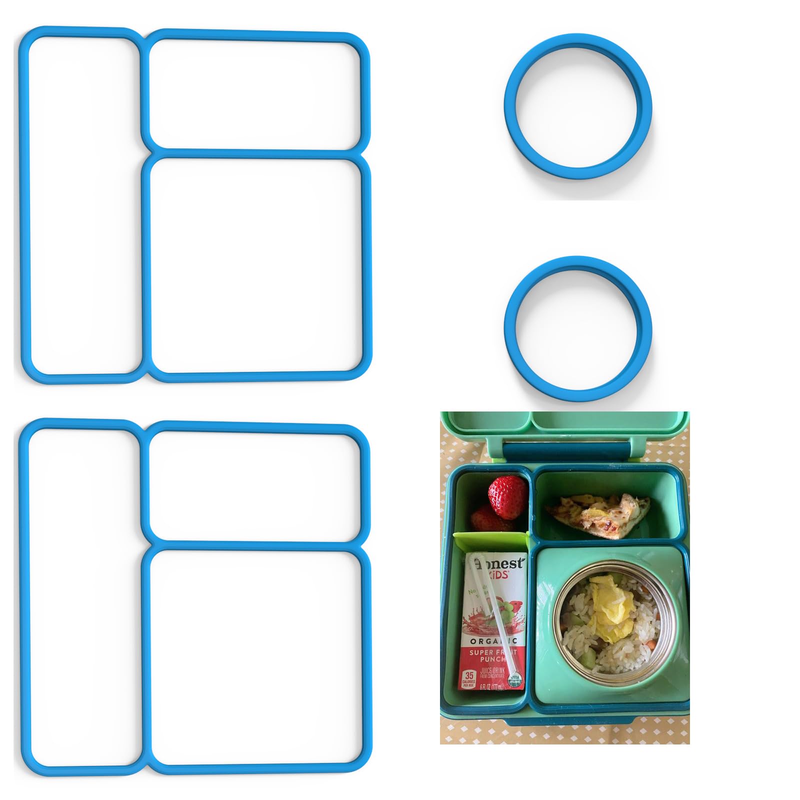 2 pack Lid Seal Gaskets and 2pack Container Seal Gaskets For OmieBox，Fit Replacement Parts For Kids Bento Box,100%Food-Safe Silicone Rubber,Essential Lunch Bento Box Accessories for Kids(Blue)-image-39