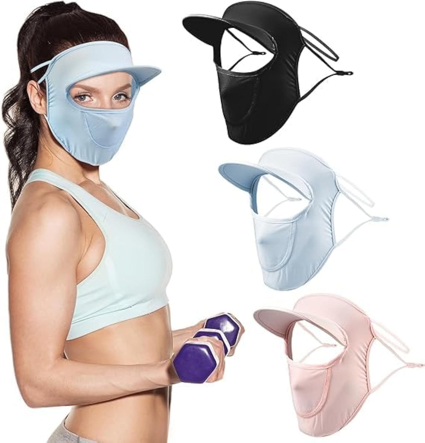 NALACALIce Silk Full Face Mask 3 Pcs Sunscreen Face Veil UV Protection Hats Women UV Protection Sun Shade Hats Summer Cycling Cap Brim Fishing Hat Outdoor Sun Protection Hat for Cycling Fishing, One Size