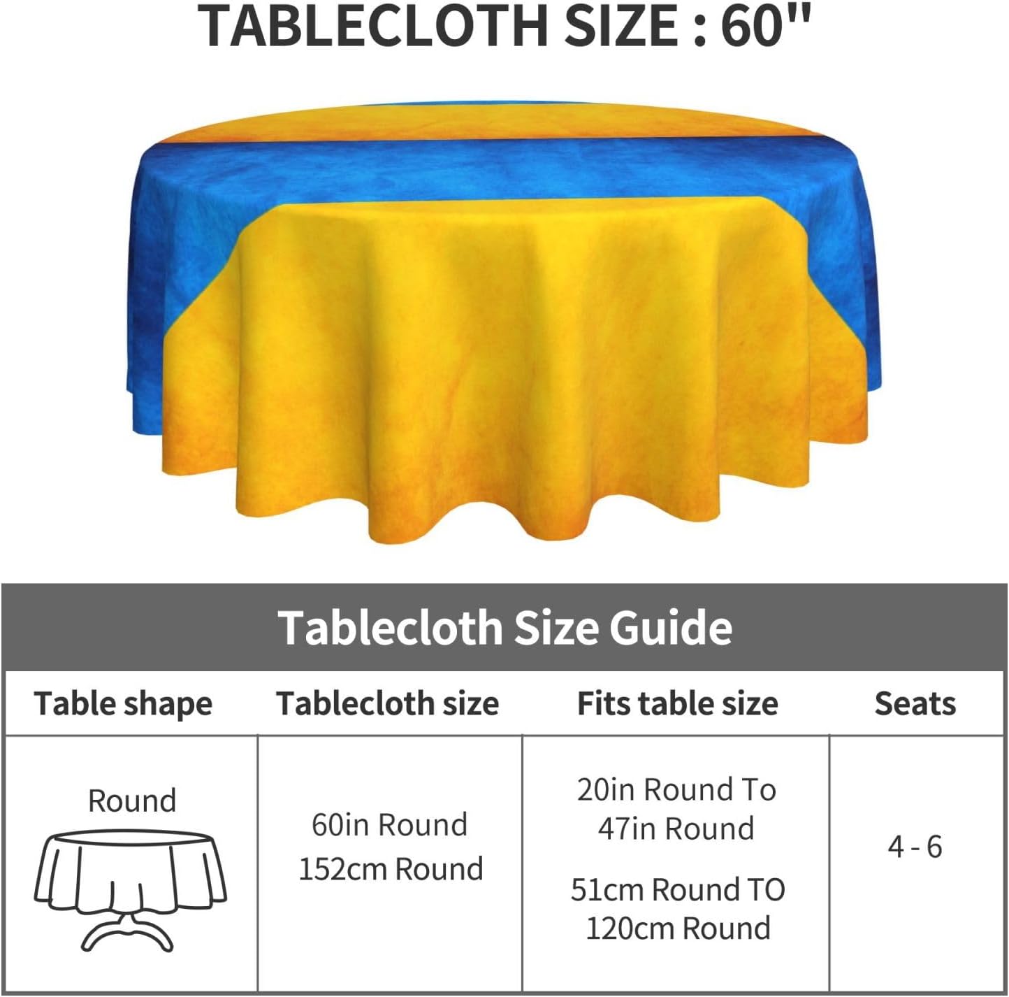 Ukrainian Flag Print Wrinkle Free Dining Table Cover for Birthday Party Farmhouse Tablecloths Up to 60 x 60 Inches