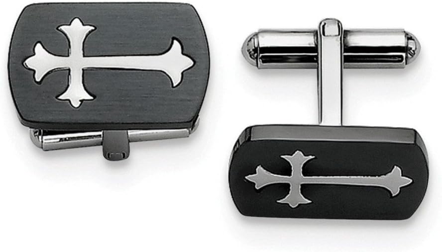 Matte Black IP, Stainless Steel Fleur de Lys Cross Cuff Links, 12X20MM